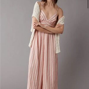 NWT AMERICAN EAGLE Pink and White Wide-Leg Jumpsuit